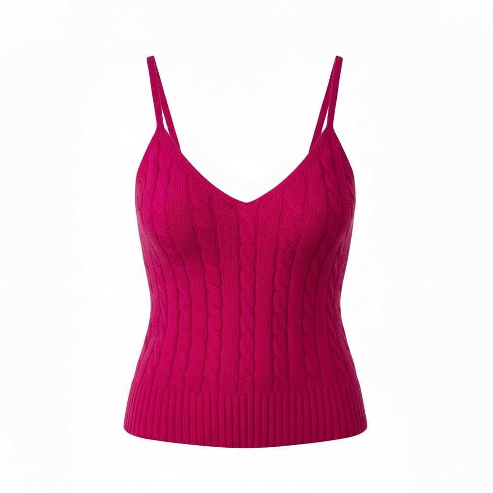 SHEIN Fuchsia Cable Knit V-Neck Cropped Camisole